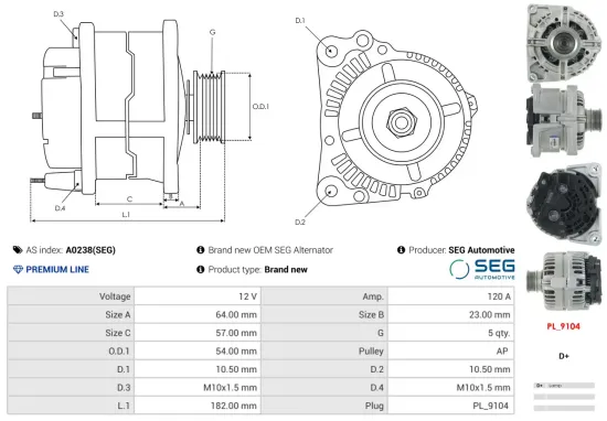 Generator 12 V AS-PL A0238(SEG) Bild Generator 12 V AS-PL A0238(SEG)