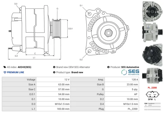 Generator 12 V AS-PL A0243(SEG) Bild Generator 12 V AS-PL A0243(SEG)