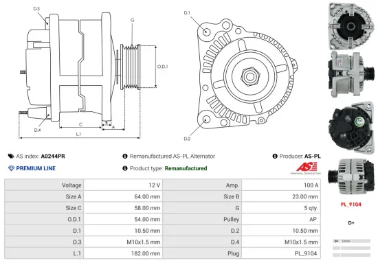 Generator 12 V AS-PL A0244PR Bild Generator 12 V AS-PL A0244PR