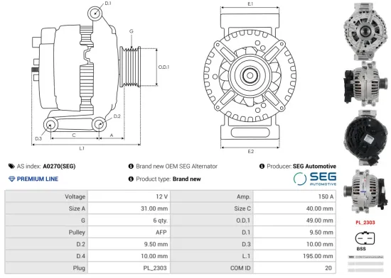 Generator 12 V AS-PL A0270(SEG) Bild Generator 12 V AS-PL A0270(SEG)