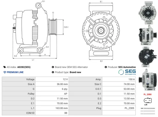 Generator 12 V AS-PL A0282(SEG) Bild Generator 12 V AS-PL A0282(SEG)