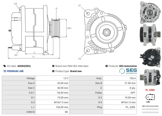 Generator 12 V AS-PL A0284(SEG) Bild Generator 12 V AS-PL A0284(SEG)