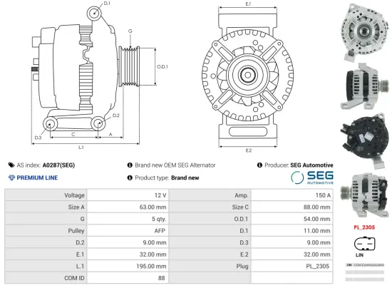 Generator 12 V AS-PL A0287(SEG) Bild Generator 12 V AS-PL A0287(SEG)