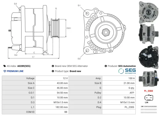 Generator 12 V AS-PL A0289(SEG) Bild Generator 12 V AS-PL A0289(SEG)