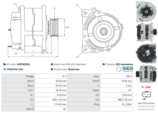 Generator 12 V AS-PL A0299(SEG) Bild Generator 12 V AS-PL A0299(SEG)