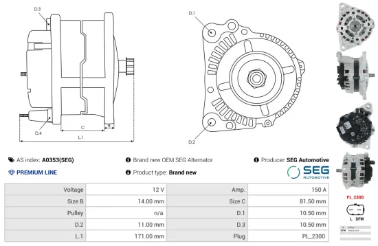 Generator 12 V AS-PL A0353(SEG) Bild Generator 12 V AS-PL A0353(SEG)