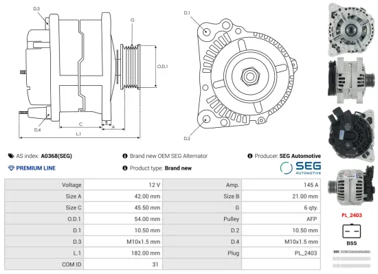 Generator 12 V AS-PL A0368(SEG) Bild Generator 12 V AS-PL A0368(SEG)