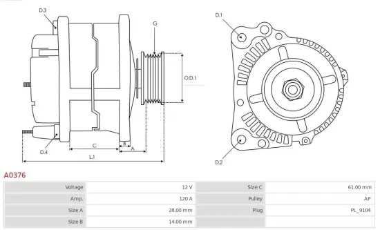Generator 12 V AS-PL A0376 Bild Generator 12 V AS-PL A0376
