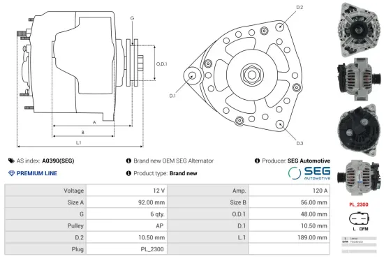 Generator 12 V AS-PL A0390(SEG) Bild Generator 12 V AS-PL A0390(SEG)