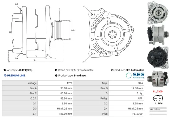 Generator 12 V AS-PL A0419(SEG) Bild Generator 12 V AS-PL A0419(SEG)
