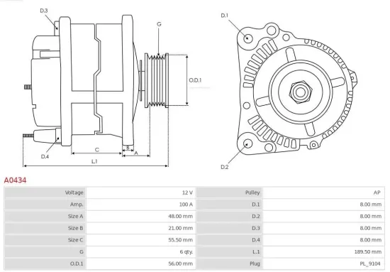 Generator 12 V AS-PL A0434 Bild Generator 12 V AS-PL A0434