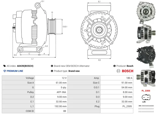 Generator 12 V AS-PL A0439(BOSCH) Bild Generator 12 V AS-PL A0439(BOSCH)