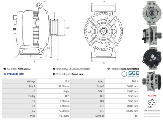 Generator 12 V AS-PL A0460(SEG) Bild Generator 12 V AS-PL A0460(SEG)