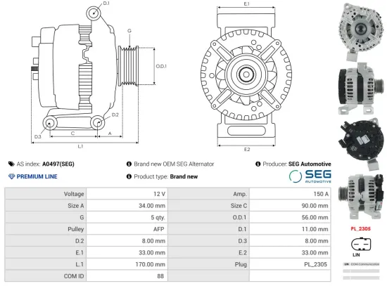 Generator 12 V AS-PL A0497(SEG) Bild Generator 12 V AS-PL A0497(SEG)