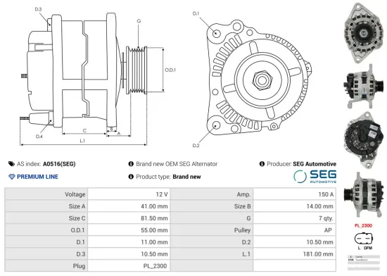 Generator 12 V AS-PL A0516(SEG) Bild Generator 12 V AS-PL A0516(SEG)