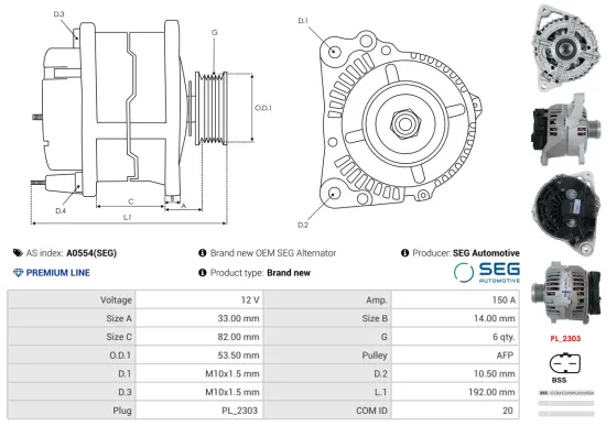 Generator 12 V AS-PL A0554(SEG) Bild Generator 12 V AS-PL A0554(SEG)