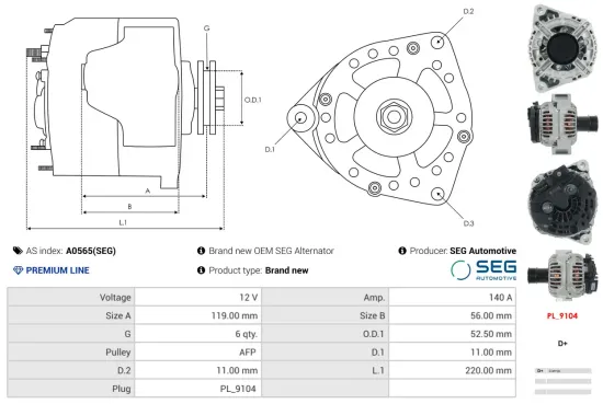 Generator 12 V AS-PL A0565(SEG) Bild Generator 12 V AS-PL A0565(SEG)