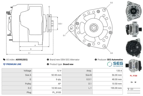 Generator 12 V AS-PL A0595(SEG) Bild Generator 12 V AS-PL A0595(SEG)