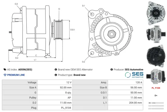 Generator 12 V AS-PL A0596(SEG) Bild Generator 12 V AS-PL A0596(SEG)