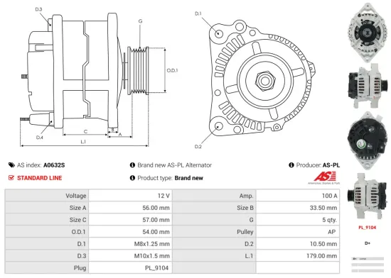 Generator 12 V AS-PL A0632S Bild Generator 12 V AS-PL A0632S
