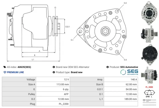 Generator 12 V AS-PL A0635(SEG) Bild Generator 12 V AS-PL A0635(SEG)