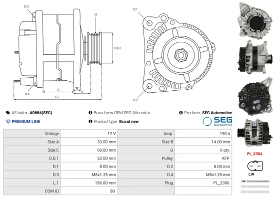 Generator 12 V AS-PL A0664(SEG) Bild Generator 12 V AS-PL A0664(SEG)