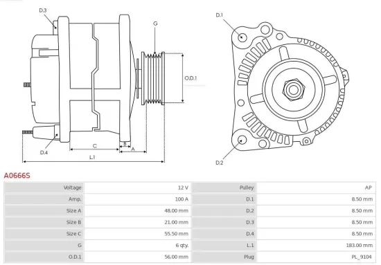 Generator 12 V AS-PL A0666S Bild Generator 12 V AS-PL A0666S