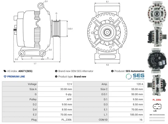Generator 12 V AS-PL A0671(SEG) Bild Generator 12 V AS-PL A0671(SEG)