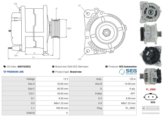 Generator 12 V AS-PL A0674(SEG) Bild Generator 12 V AS-PL A0674(SEG)