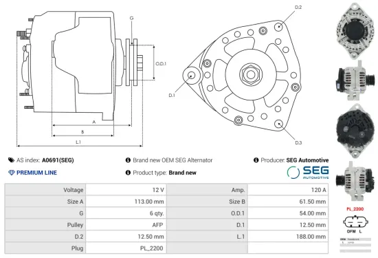 Generator 12 V AS-PL A0691(SEG) Bild Generator 12 V AS-PL A0691(SEG)