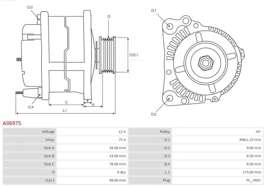 Generator 12 V AS-PL A0697S Bild Generator 12 V AS-PL A0697S