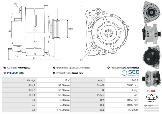 Generator 12 V AS-PL A0704(SEG) Bild Generator 12 V AS-PL A0704(SEG)