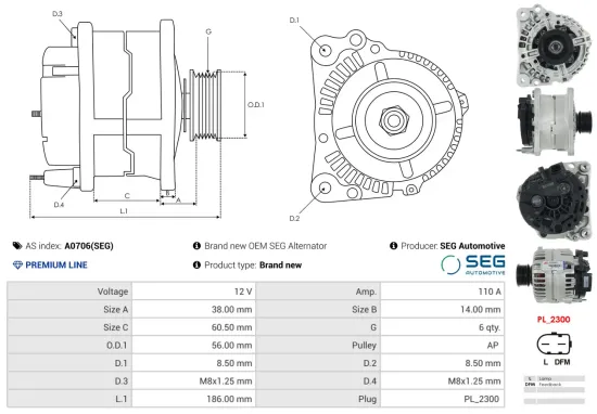 Generator 12 V AS-PL A0706(SEG) Bild Generator 12 V AS-PL A0706(SEG)