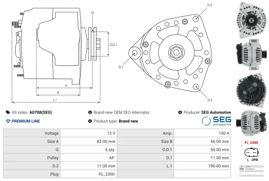 Generator 12 V AS-PL A0708(SEG) Bild Generator 12 V AS-PL A0708(SEG)