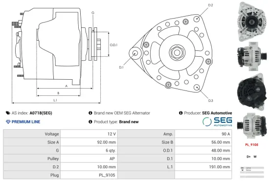 Generator 12 V AS-PL A0718(SEG) Bild Generator 12 V AS-PL A0718(SEG)