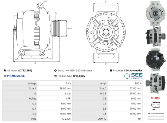 Generator 12 V AS-PL A0722(SEG) Bild Generator 12 V AS-PL A0722(SEG)
