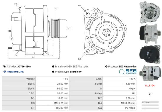 Generator 12 V AS-PL A0726(SEG) Bild Generator 12 V AS-PL A0726(SEG)