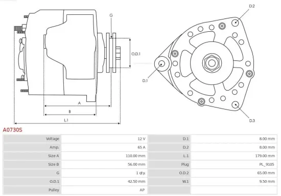 Generator 12 V AS-PL A0730S Bild Generator 12 V AS-PL A0730S