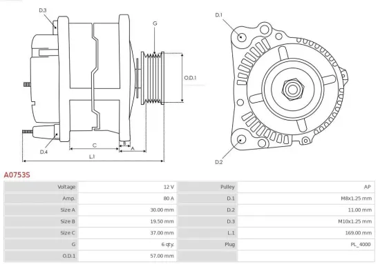 Generator 12 V AS-PL A0753S Bild Generator 12 V AS-PL A0753S