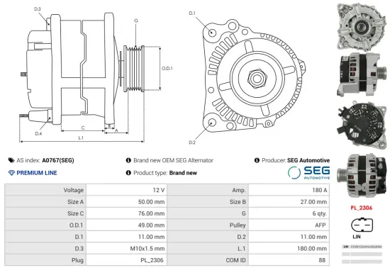 Generator 12 V AS-PL A0767(SEG) Bild Generator 12 V AS-PL A0767(SEG)