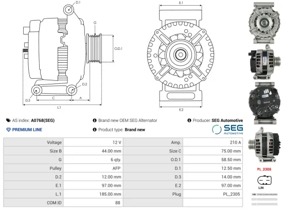 Generator 12 V AS-PL A0768(SEG) Bild Generator 12 V AS-PL A0768(SEG)
