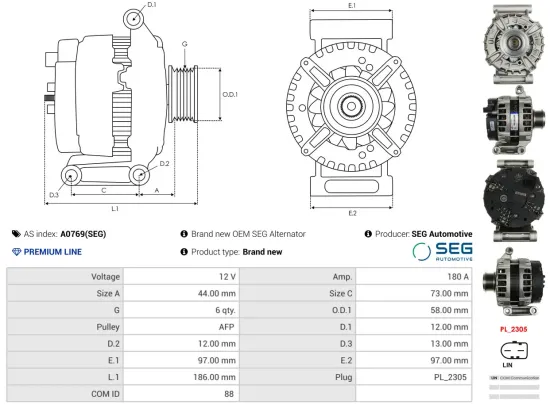 Generator 12 V AS-PL A0769(SEG) Bild Generator 12 V AS-PL A0769(SEG)