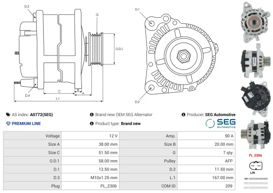 Generator 12 V AS-PL A0772(SEG) Bild Generator 12 V AS-PL A0772(SEG)