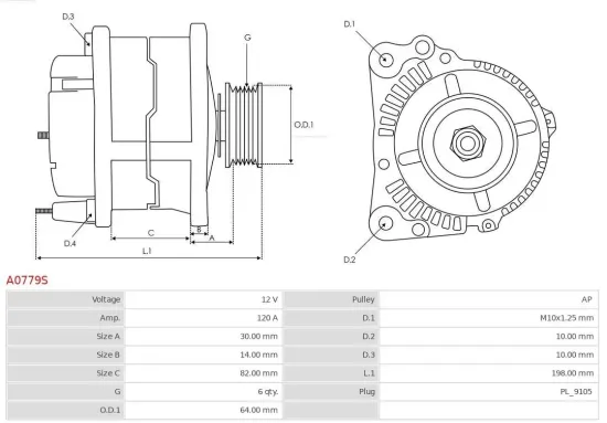 Generator 12 V AS-PL A0779S Bild Generator 12 V AS-PL A0779S