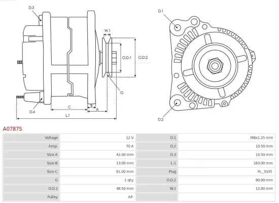 Generator 12 V AS-PL A0787S Bild Generator 12 V AS-PL A0787S