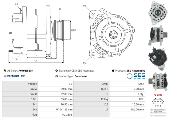 Generator 12 V AS-PL A0793(SEG) Bild Generator 12 V AS-PL A0793(SEG)