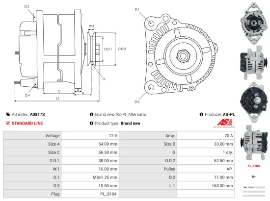 Generator 12 V AS-PL A0817S Bild Generator 12 V AS-PL A0817S