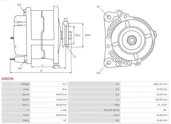 Generator 12 V AS-PL A0819S Bild Generator 12 V AS-PL A0819S