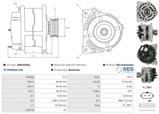 Generator 12 V AS-PL A0822(SEG) Bild Generator 12 V AS-PL A0822(SEG)