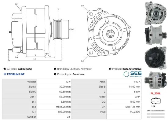 Generator 12 V AS-PL A0823(SEG) Bild Generator 12 V AS-PL A0823(SEG)